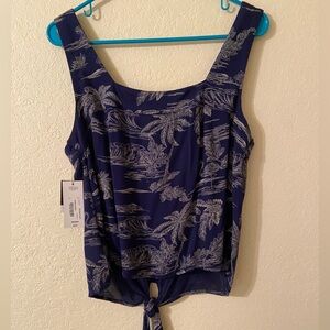 Nwt a.n.a. Oasis Convo navy flamingo palm trees tie front tank top square neck m
